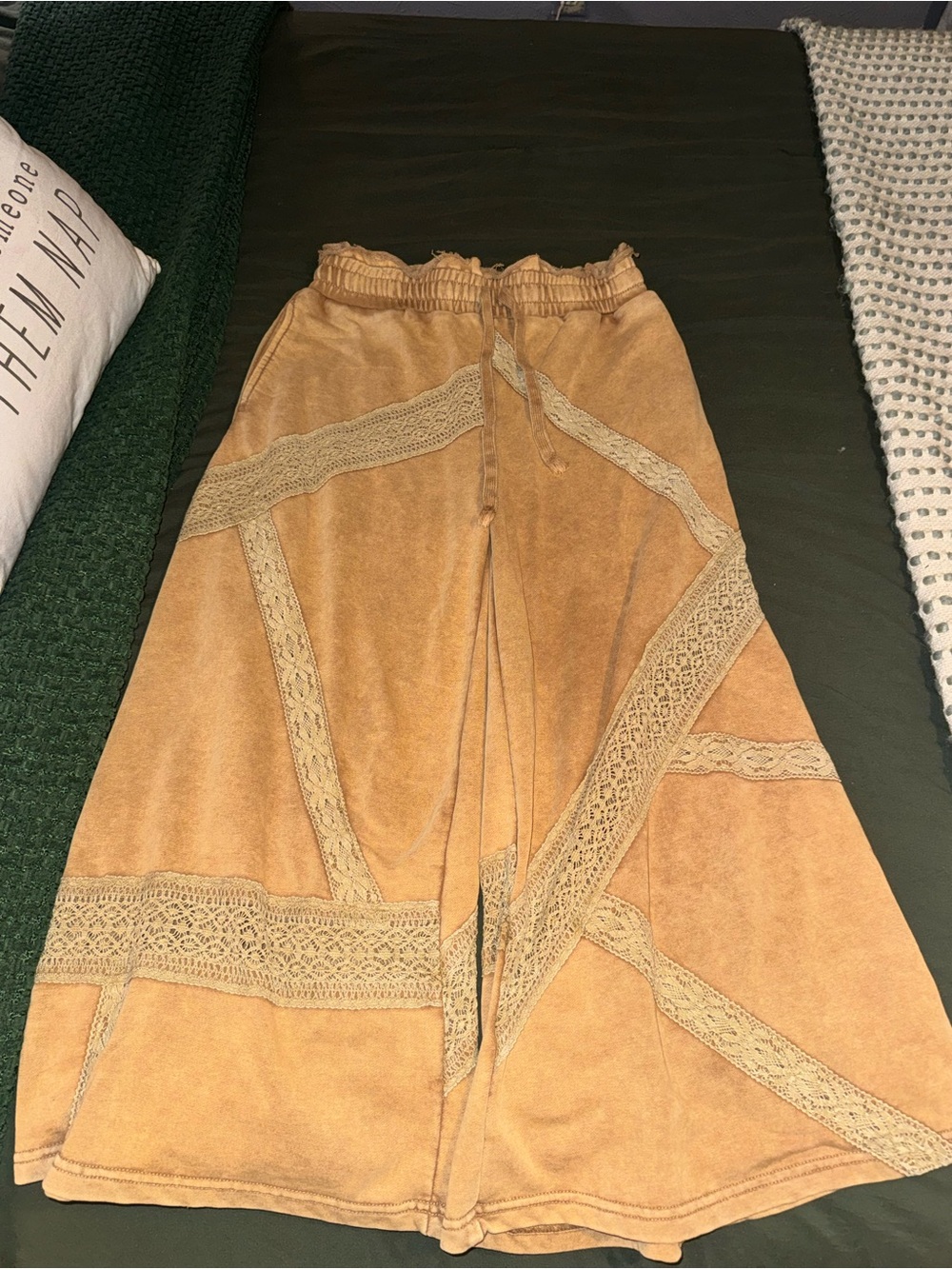 Oh Tan Boho Lace-Panel Wide-Leg Pants